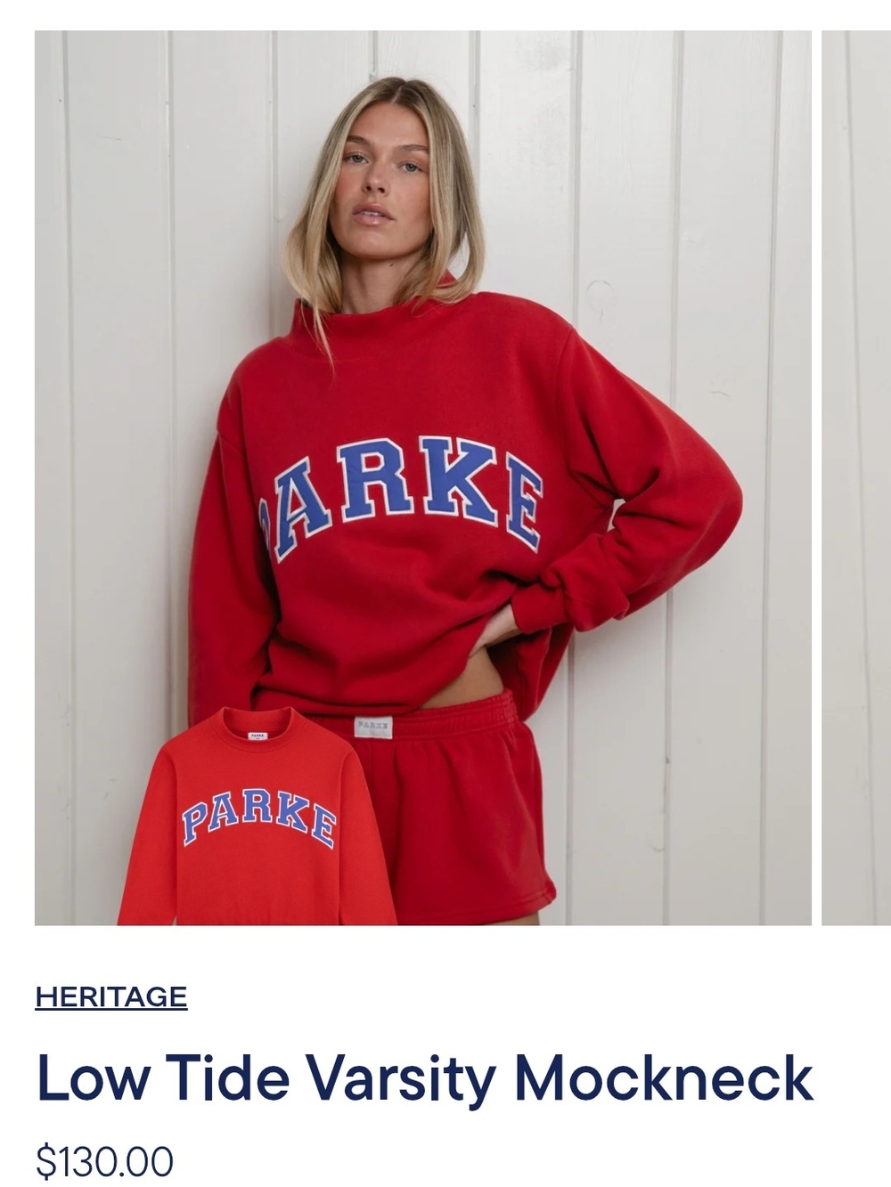 PARKE Low Tide Varsity Mockneck Sweatshirt Red S/M Coastal 2026